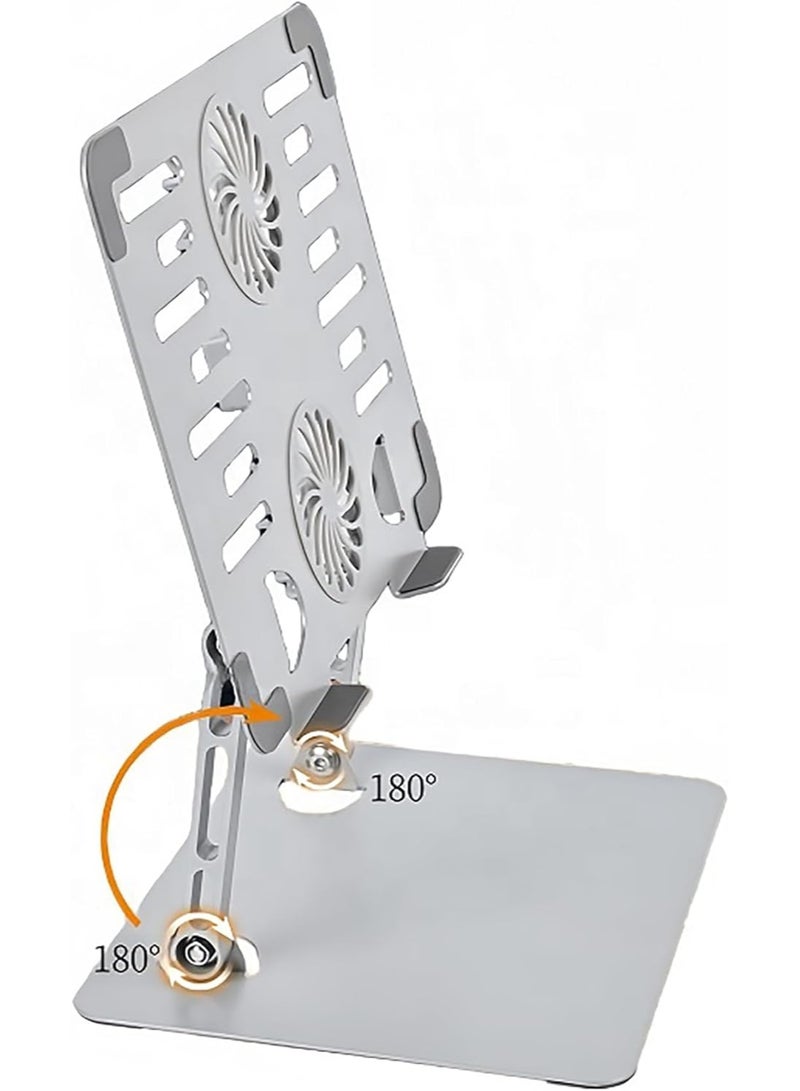 حامل لاب توب من خامة الألومنيوم مع مروحتين تبريد – قابل للطي وارتفاع قابل للتعديل حتى 17 بوصة – يعمل عبر USB – لون فضي - Image 3