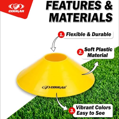 COUGAR Soft Vinyl Saucer Cones Set of 10 – Non-Slip Low-Profile Space Markers for Football, Cricket & Agility Training – Shatterproof Flexible Disc Cones for Skating, Soccer & Home Gym Drills - Image 2