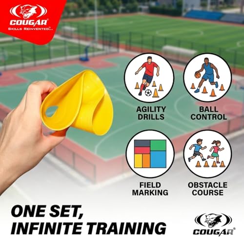 COUGAR Soft Vinyl Saucer Cones Set of 10 – Non-Slip Low-Profile Space Markers for Football, Cricket & Agility Training – Shatterproof Flexible Disc Cones for Skating, Soccer & Home Gym Drills - Image 4