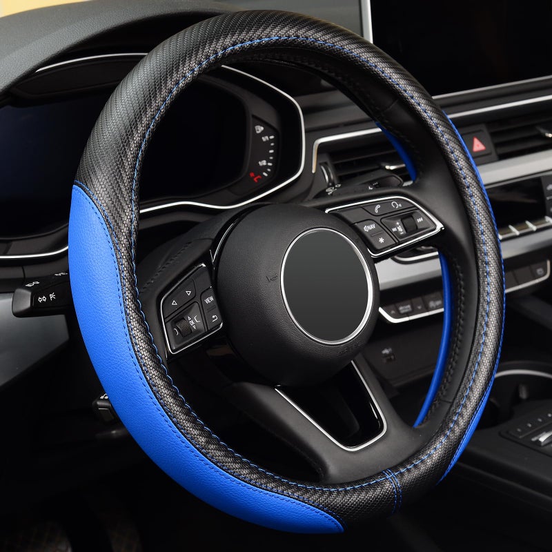 LABBYWAY Microfiber Leather Auto Car Steering Wheel Cover Universal Fit 15 Inch AntiSlip Wheel Protector Blue