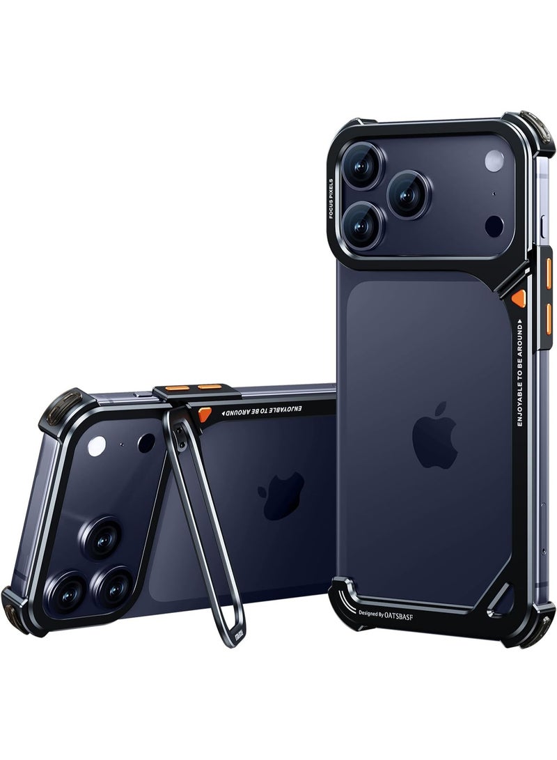 أوتس باسف جراب لهاتف iPhone 18 Pro Max / iPhone 17 Pro Max، مزود بحامل، تصميم بدون ظهر، إطار من الألومنيوم المعدني، وحماية ضد الصدمات عند الزوايا الأربع. - Image 1