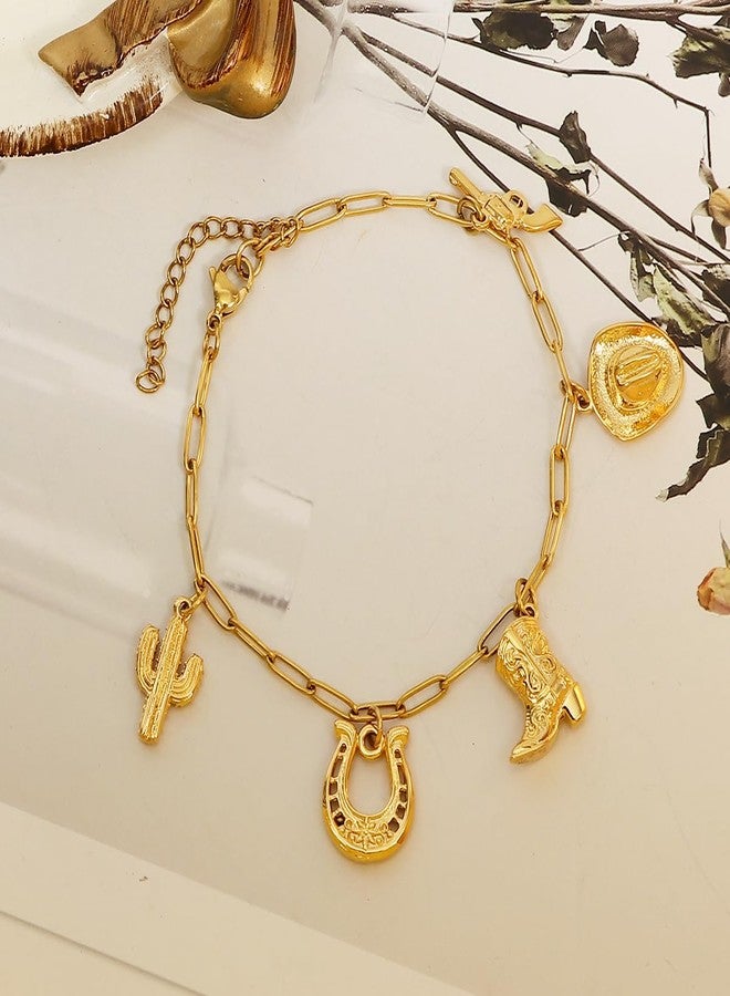 MANZHEN Western Cowgirl Necklaces Bracelets For Women Cowboy Carter Outfits Women Beach Charm Necklace Gold Boho Anklets Country Concert Jewelry (Western Cowgirl Bracelets) - Image 3