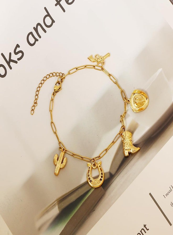 MANZHEN Western Cowgirl Necklaces Bracelets For Women Cowboy Carter Outfits Women Beach Charm Necklace Gold Boho Anklets Country Concert Jewelry (Western Cowgirl Bracelets) - Image 2