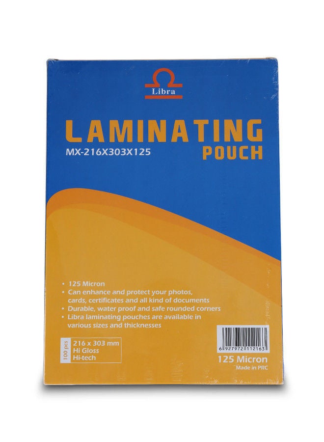 Libra High Gloss Crystal Clear Laminating Pouch 125 Micron 100 sheets Pack 216x303mm A4 Laminating Pouches - Image 3