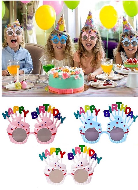 3PCS Birthday Cake Party Glasses For Men Women Kids，Costume Glasses For  Party Decorations,   Birthday Party