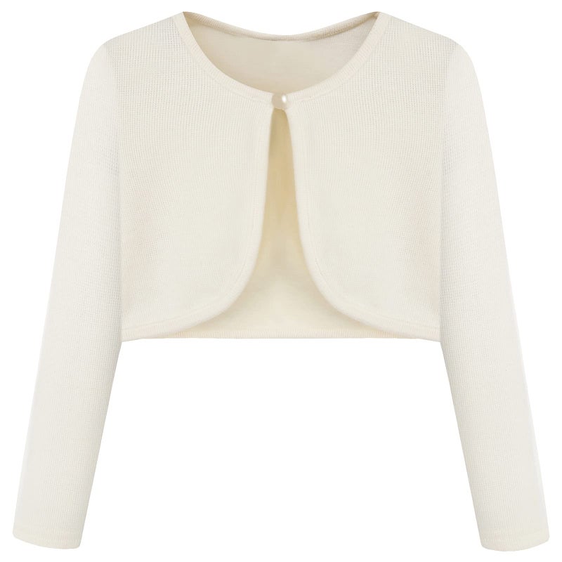 Bonny Billy Girls' Long Sleeve Knit Bolero Cardigans Jacket Cover Up Sweater 5-6 Years Off White - Image 1