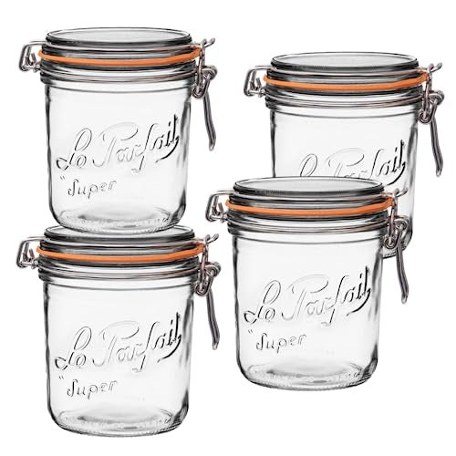 Le Parfait Super Terrine Jar  24ozPint  Half Pack of 4 750ml French Glass Jar Airtight Rubber Seal  Glass Lid  Glass Jars for Kitchen Organization and Storage Containers for Kitchen Essentials