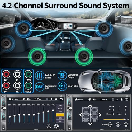 SJOYBRING 7" Double Din Car Stereo with Wireless Apple CarPlay & Android Auto, QLED Touchscreen, Bluetooth, Backup Camera, 4.2-CHN Audio, 2 Subwoofer Outputs, AM/FM Car Radio - Image 3
