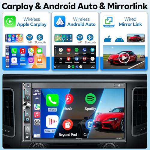 SJOYBRING 7" Double Din Car Stereo with Wireless Apple CarPlay & Android Auto, QLED Touchscreen, Bluetooth, Backup Camera, 4.2-CHN Audio, 2 Subwoofer Outputs, AM/FM Car Radio - Image 2