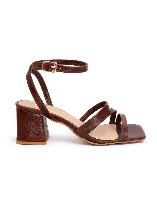 LIFESTYLISH Sandal Heels Leather Unique With Buckle SN-822 - Brown - Image 2