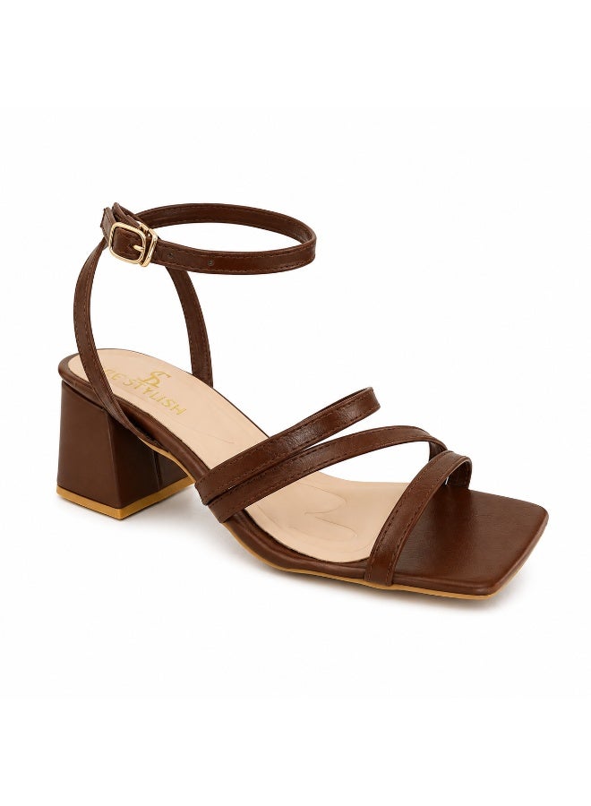 LIFESTYLISH Sandal Heels Leather Unique With Buckle SN-822 - Brown - Image 3
