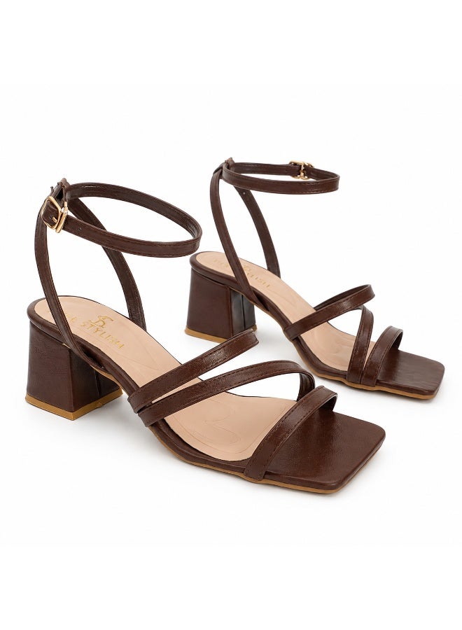 LIFESTYLISH Sandal Heels Leather Unique With Buckle SN-822 - Brown - Image 4
