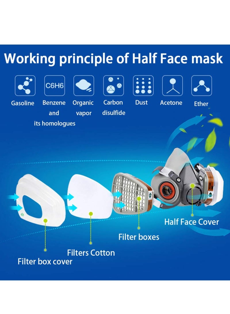 ELIKLIV Reusable Medium Half Face Respirator Mask with Safety Glasses - Ideal Filters for Painting, Welding, Polishing & Woodworking Protection - Image 3