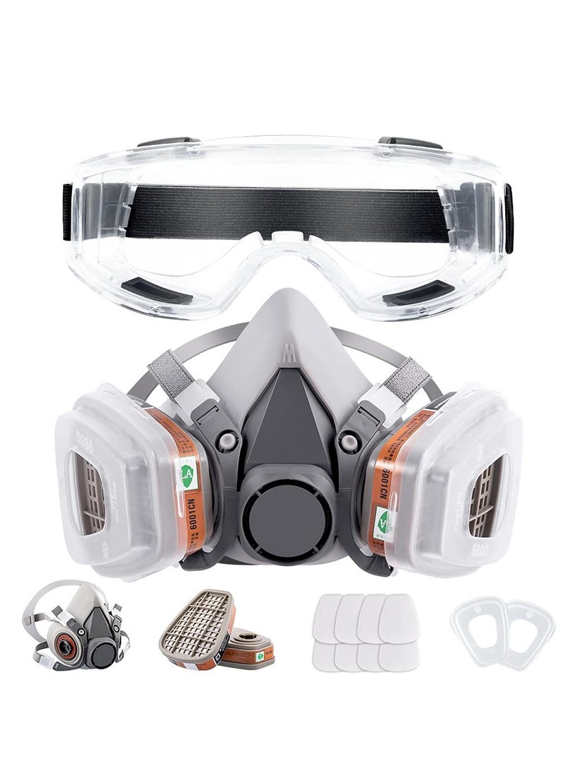 ELIKLIV Reusable Medium Half Face Respirator Mask with Safety Glasses - Ideal Filters for Painting, Welding, Polishing & Woodworking Protection - Image 2
