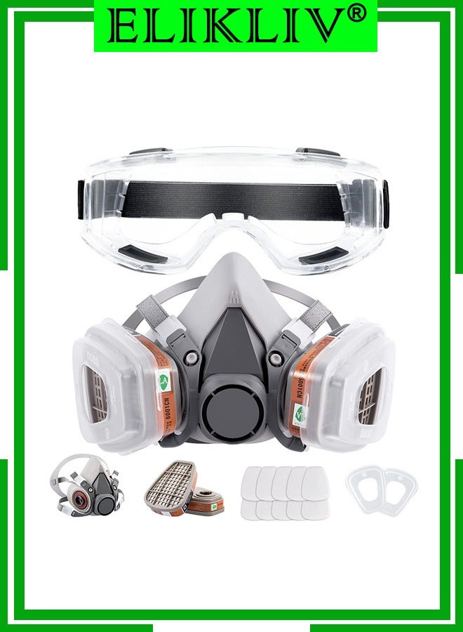 ELIKLIV Reusable Medium Half Face Respirator Mask with Safety Glasses - Ideal Filters for Painting, Welding, Polishing & Woodworking Protection - Image 1