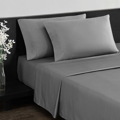Vera Wang King Size Sheet Set Soft Smooth Sateen Cotton Blend Bedding Deep Pocket 800 Thread Count Bed Sheets with Fitted Sheet Matching Pillowcases Charcoal - Image 3