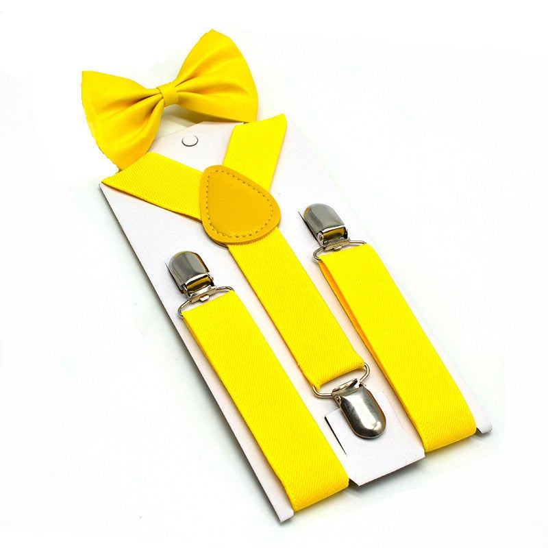 Kids Unisex Solid Y-Back Suspenders Bowtie Set Yellow 