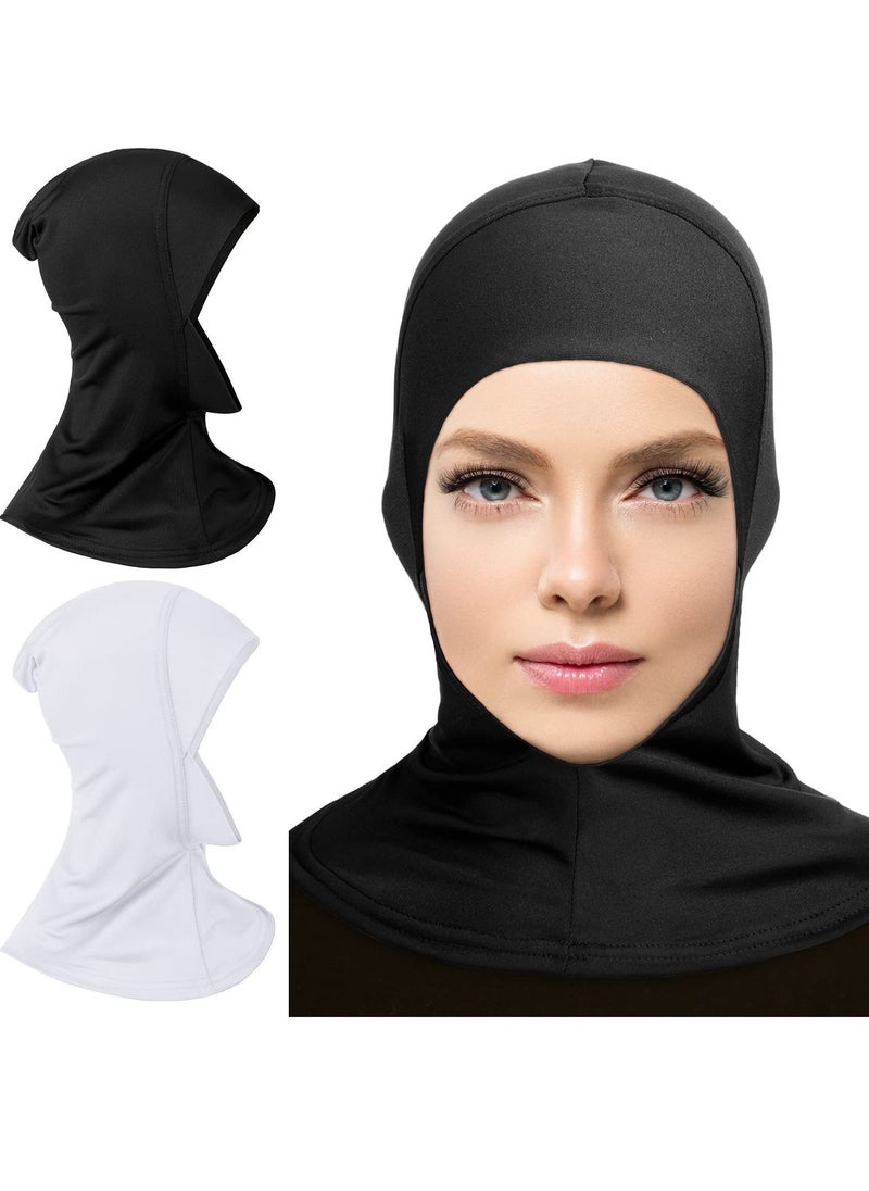 SYOSI 2 Pieces Modal Hijab Cap Adjustable Muslim Stretchy Turban Full Cover Shawl Under cap Full Neck Coverage for Women(White, Black, Delicate Style)  - Image 1