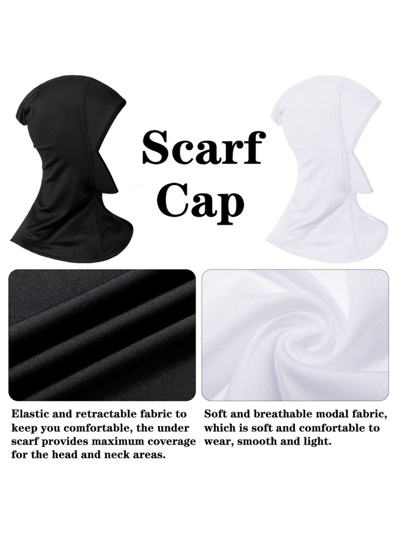 SYOSI 2 Pieces Modal Hijab Cap Adjustable Muslim Stretchy Turban Full Cover Shawl Under cap Full Neck Coverage for Women(White, Black, Delicate Style)  - Image 2