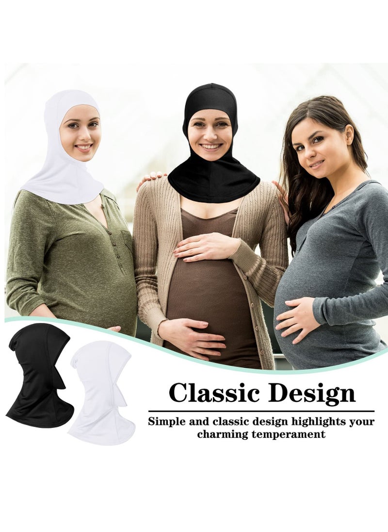 SYOSI 2 Pieces Modal Hijab Cap Adjustable Muslim Stretchy Turban Full Cover Shawl Under cap Full Neck Coverage for Women(White, Black, Delicate Style)  - Image 4