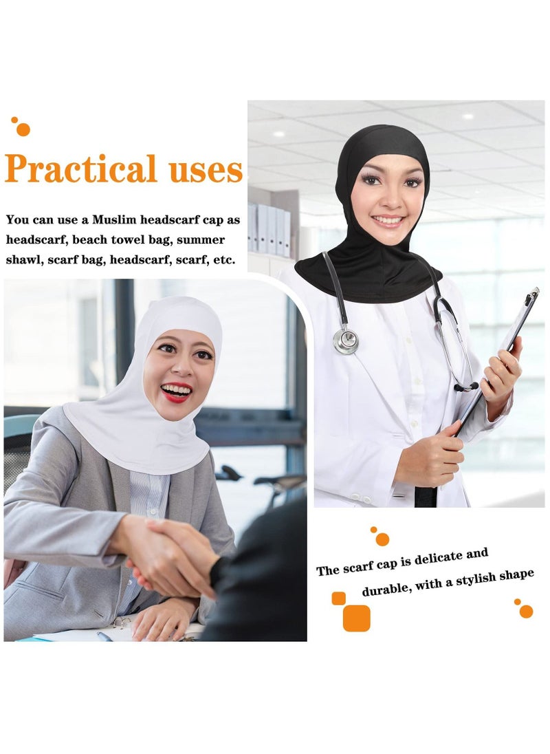 SYOSI 2 Pieces Modal Hijab Cap Adjustable Muslim Stretchy Turban Full Cover Shawl Under cap Full Neck Coverage for Women(White, Black, Delicate Style)  - Image 3