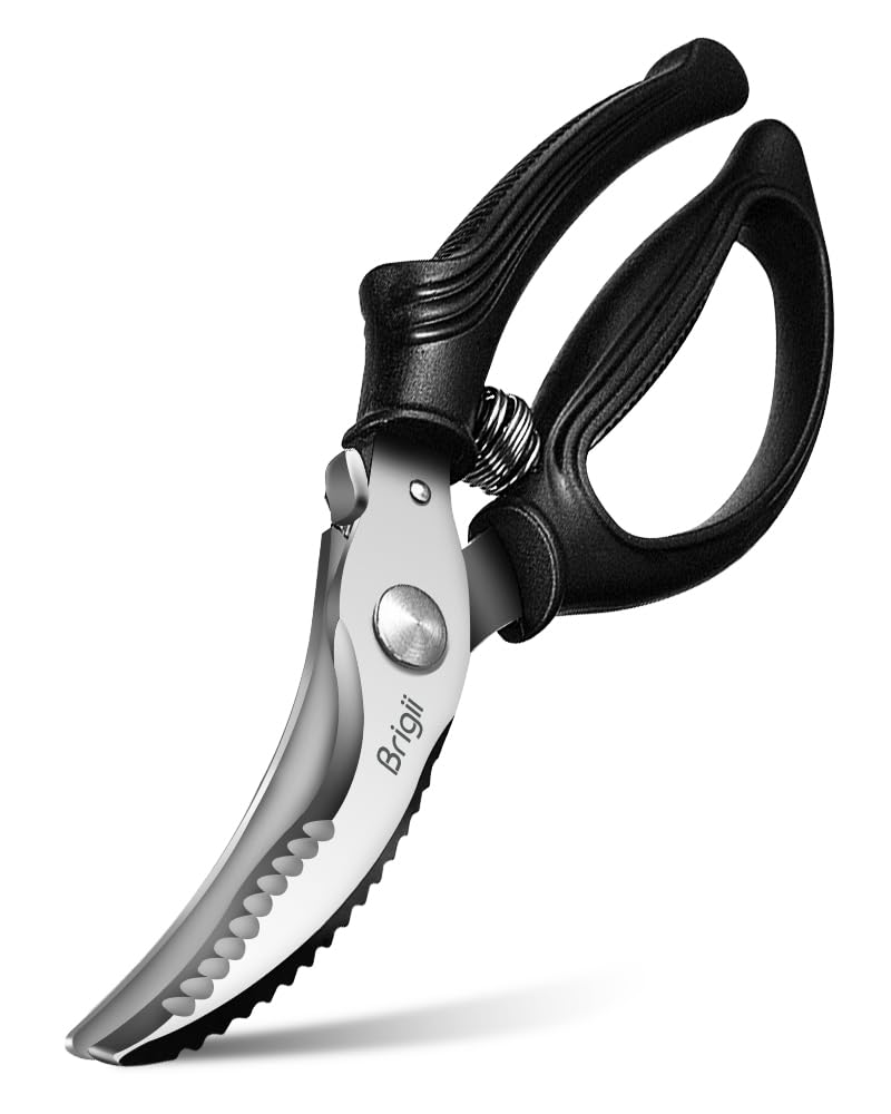 Brigii Kitchen Shears, Stainless Steel Heavy Duty Poultry Shears, Multi-Purpose Kitchen Scissors for Cutting Chicken, Fish, Seafood, and Vegetables, Spring Loaded-KS05Black - Image 1