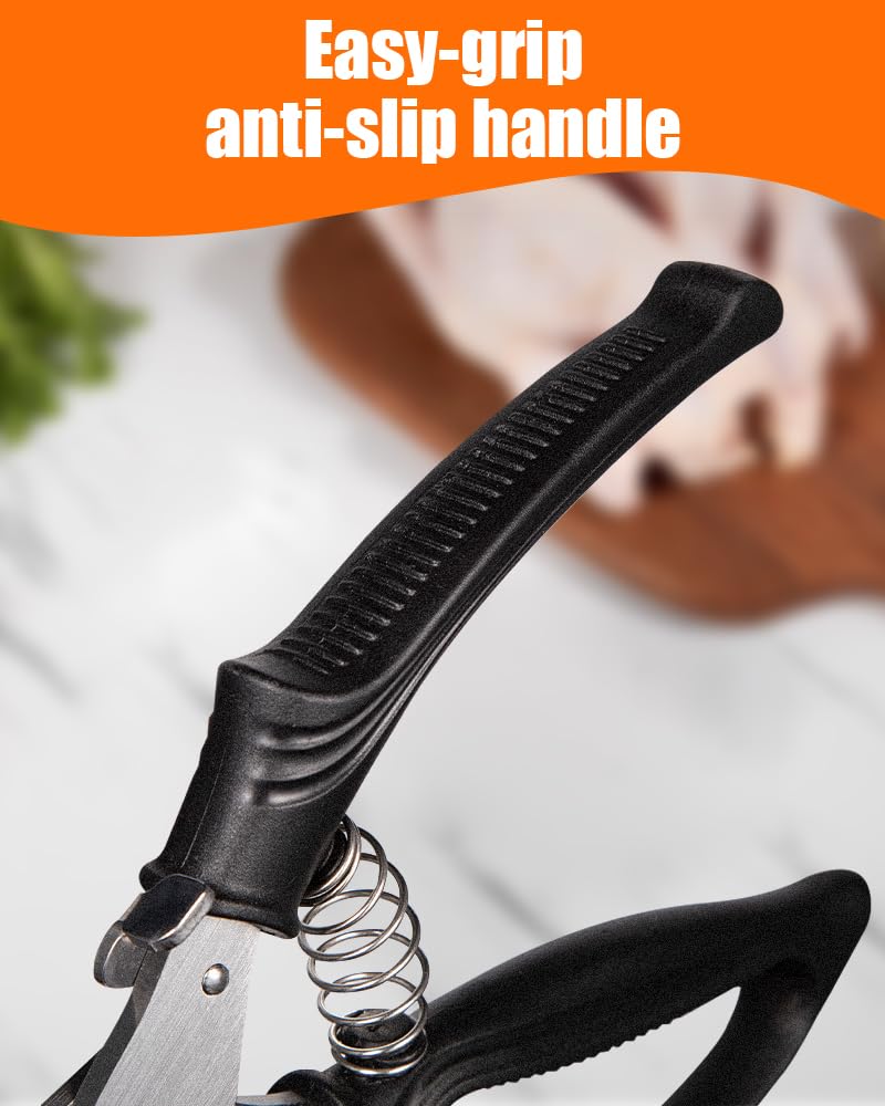 Brigii Kitchen Shears, Stainless Steel Heavy Duty Poultry Shears, Multi-Purpose Kitchen Scissors for Cutting Chicken, Fish, Seafood, and Vegetables, Spring Loaded-KS05Black - Image 5