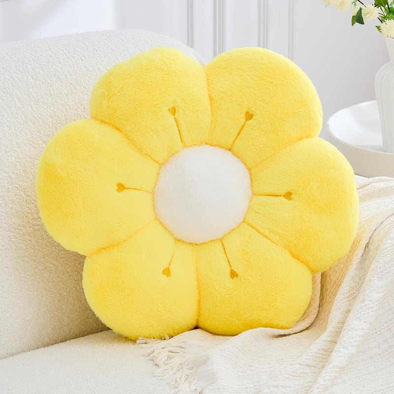 VBGYA Flower Pillow Cute Flower Shaped Pillows Decorative Daisy Pillow for Bed Aesthetic Home Decor Floral Throw Pillows Floor Seating Cushion (Yellow, Small-14.9 Inch) - Image 1