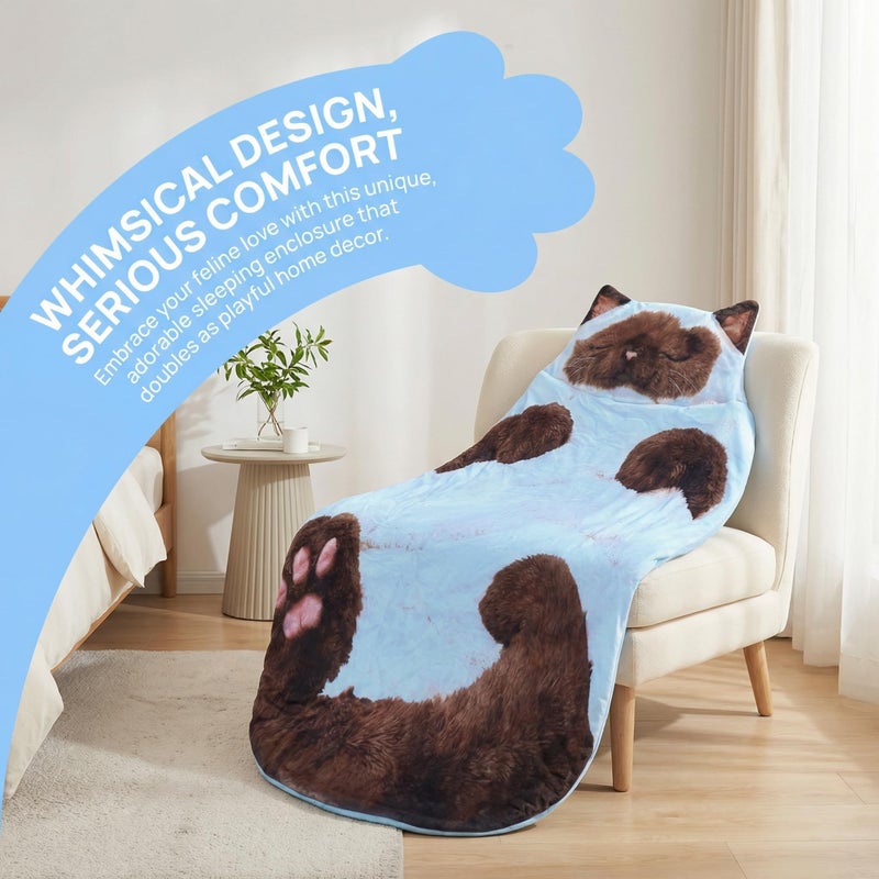 Color D Cat Shaped Plush Adult Sleeping Bag Warm Washable 68 89 Inch For Camping And Home - Image 5