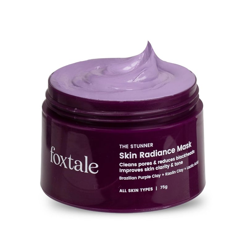 Foxtale DeTan Face Mask for Glowing Skin Clay Mask with Lactic Acid for Tan Removal Reduction in Blackheads Instant Brightening NewAge Ubtan Face Pack for All Skin Types Men Women 75g - Image 1