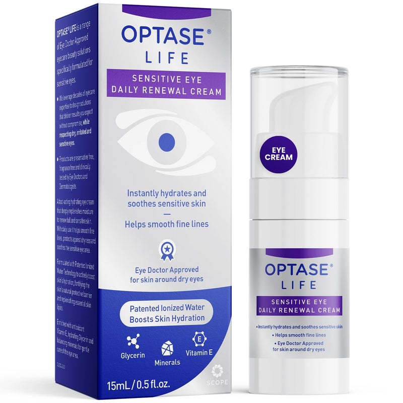 Optase LIFE Sensitive Eye Daily Renewal Cream - Hydrating Eye Cream for Skin Use Around Dry and Sensitive Eyes - Smooths Fine Lines, Preservative-Free, Eye Doctor and Dermatologist Approved - 15 ML - Image 1
