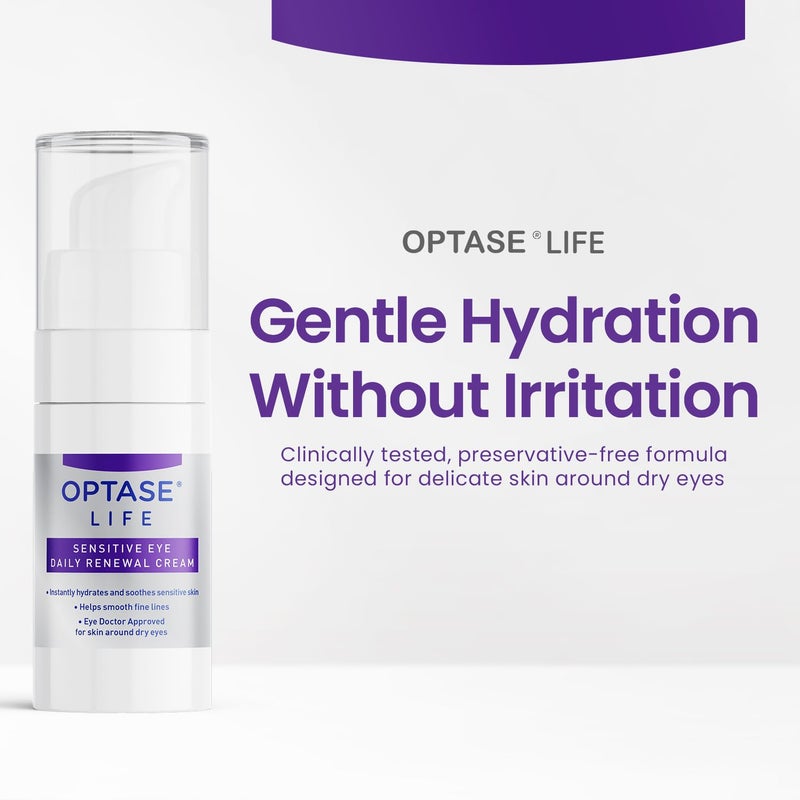 Optase LIFE Sensitive Eye Daily Renewal Cream - Hydrating Eye Cream for Skin Use Around Dry and Sensitive Eyes - Smooths Fine Lines, Preservative-Free, Eye Doctor and Dermatologist Approved - 15 ML - Image 2