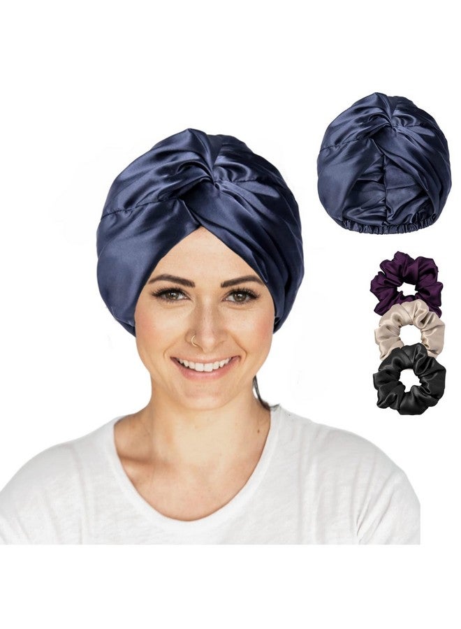 Atrube Silk Hair Bonnet Reversible Sleep Cap Adjustable tie Band Head wrap Hair Cover for Women with Scrunchies |Hair Wrap Silk for Hair (Black) - Image 1