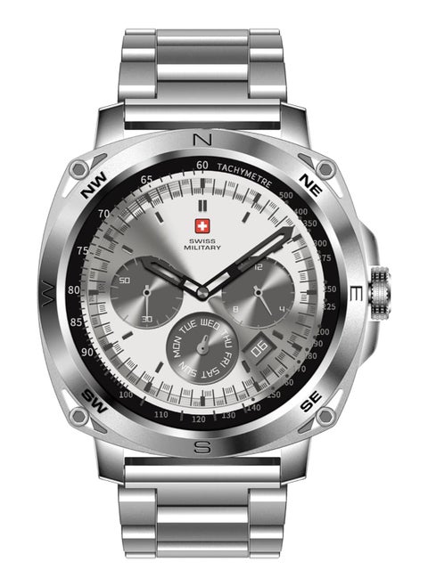 Swiss Military Dom 4 Smartwatch - 1.43" AMOLED, Call Features, Multi Language, Heart Rate/BP/Oxygen Level Monitoring, Wireless Charging, 5-7 Days Battery Life,IP67, Compatibility: iOS/Android- Silver