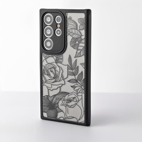 Dumkery Cute Case Compatible with Samsung Galaxy S23 Ultra Case, Rose Aesthetic Black Line Art Floral Pattern Print, Slim Fit PC and TPU Heavy Duty Protection Shockproof Cases Cover for Girls Women - Image 4