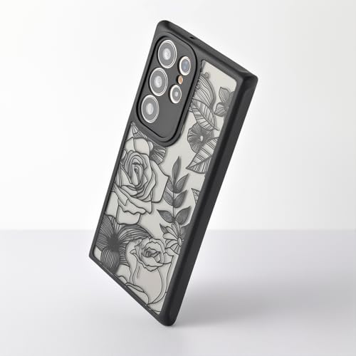 Dumkery Cute Case Compatible with Samsung Galaxy S23 Ultra Case, Rose Aesthetic Black Line Art Floral Pattern Print, Slim Fit PC and TPU Heavy Duty Protection Shockproof Cases Cover for Girls Women - Image 5