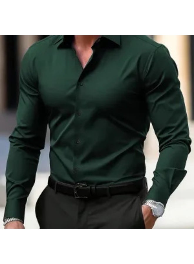 نيبمينينت قمصان رجالية بأكمام طويلة مقاومة للكرمشة تمتاز بالتمدد، تناسب الأعمال والمناسبات الرسمية والزفاف، مزودة بأزرار. - Image 1