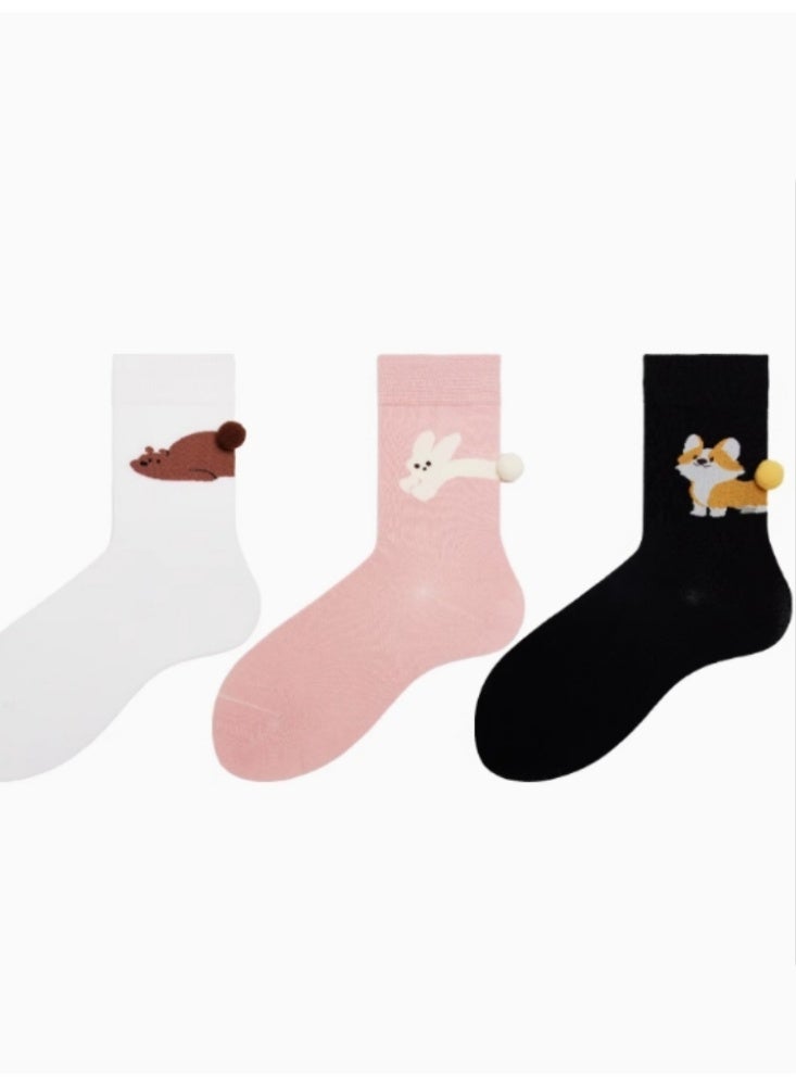 كومة من الجوارب الخالية من العظم للنساء لطيف الكرتون الجوارب المتوسطة الزحف الدب لينة الأرنب المبتسم فصيل كورجي - Image 1