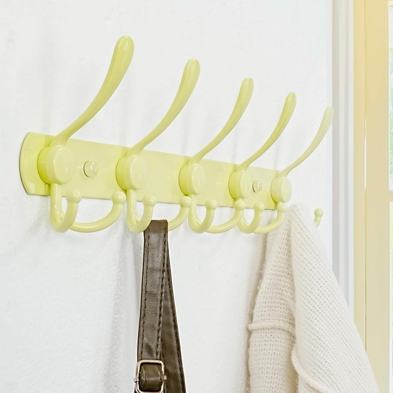 Dseap Individual group scene compatible Coat Rack Wall Mounted - 5 Tri Hooks, Heavy Duty, Stainless Steel, Metal Coat Hook Rail for Coat Hat Towel Purse Robes Mudroom Bathroom Entryway, Yellow Fine polished finish - Image 4