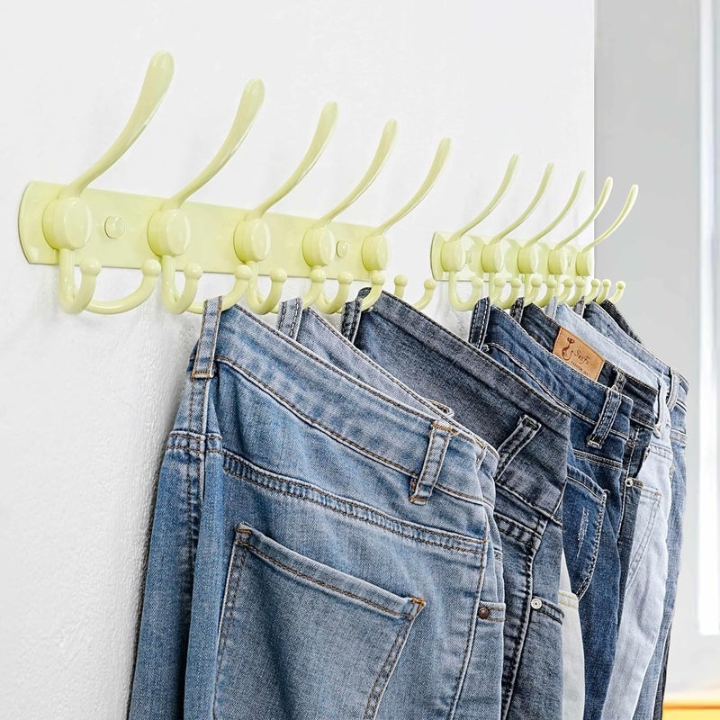 Dseap Individual group scene compatible Coat Rack Wall Mounted - 5 Tri Hooks, Heavy Duty, Stainless Steel, Metal Coat Hook Rail for Coat Hat Towel Purse Robes Mudroom Bathroom Entryway, Yellow Fine polished finish - Image 2
