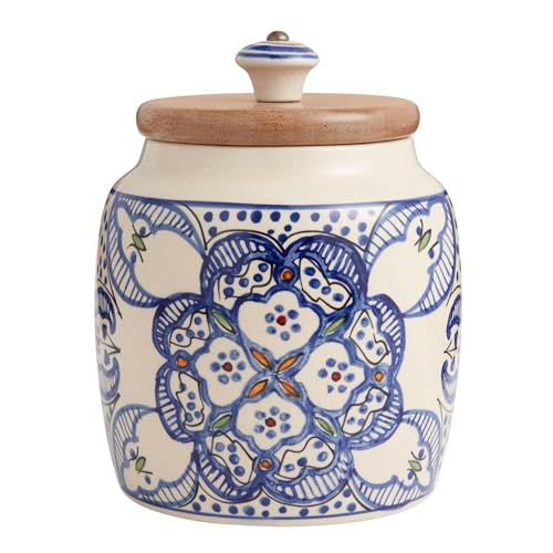 Goodscious Tunis Ceramic Canister with Natural Wood Lid - Airtight Ceramic Jar with Lid - Coffee Grounds Container & Tea Bag Jar - Food Storage Containers - Decorative Kitchen Canisters for Countertop (48 oz) - Image 3