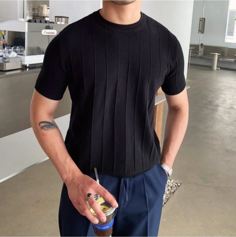 Cool Tarz Cool Style Black-White 2-Pack Men's Round Neck Knitted T-Shirt