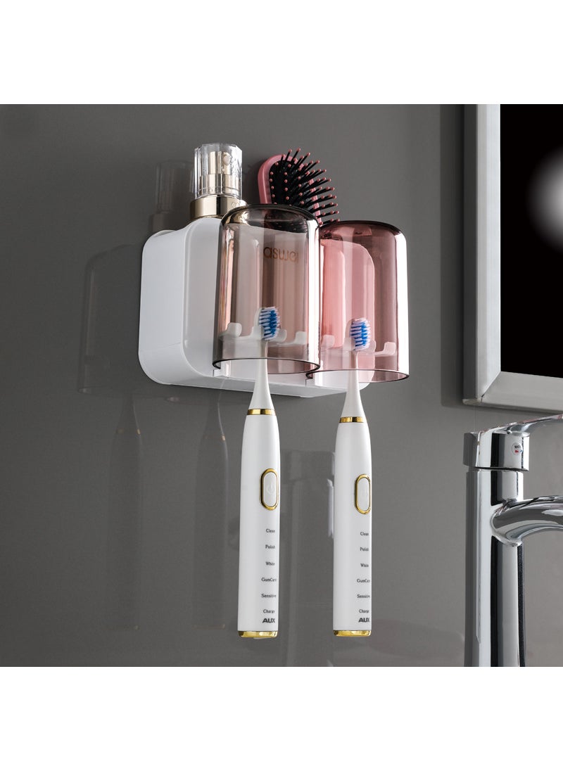 Generic Wall-Mounted Toothbrush Holder SetLight Luxury White [2 Cup Toothbrush Holder]] Light Luxury White [2 Cup Toothbrush Holder]] 