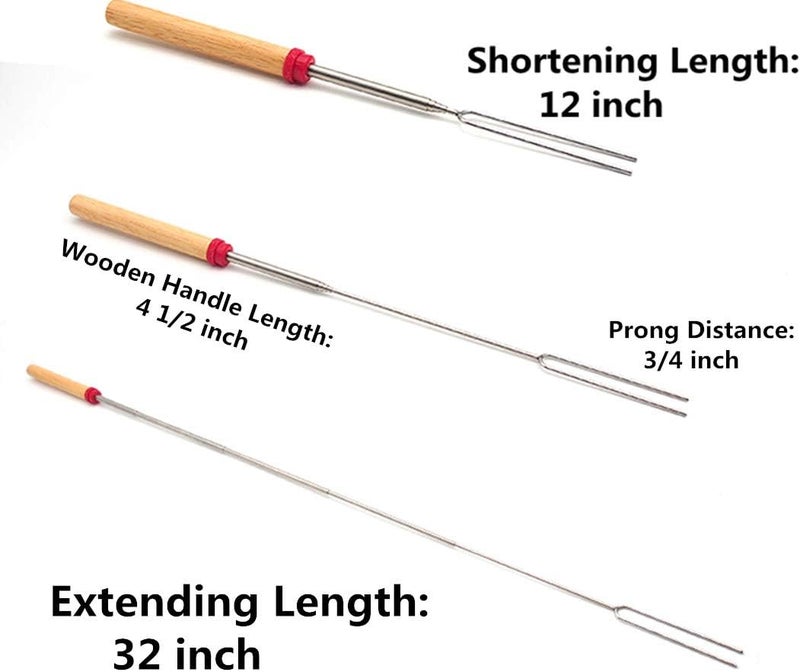 Hadoife Marshmallow Roasting Sticks Wooden Handle Set of 12 Smores Skewers Telescoping Forks 32 inch with Portable Bag for Hot Dog Campfire Camping Stove BBQ Tools - Image 2