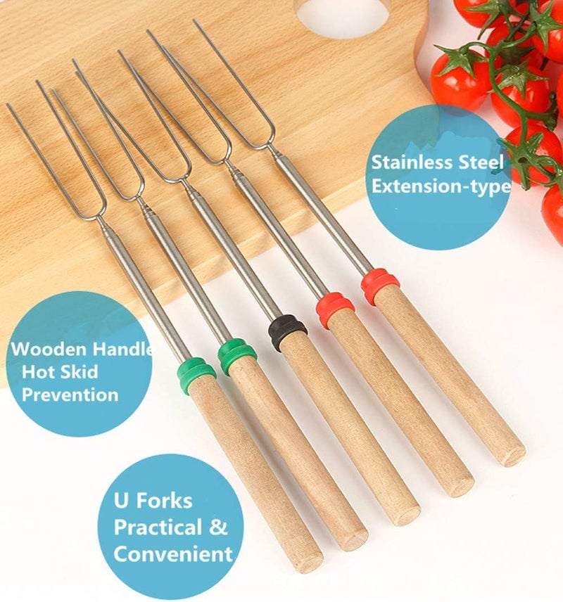 Hadoife Marshmallow Roasting Sticks Wooden Handle Set of 12 Smores Skewers Telescoping Forks 32 inch with Portable Bag for Hot Dog Campfire Camping Stove BBQ Tools - Image 4