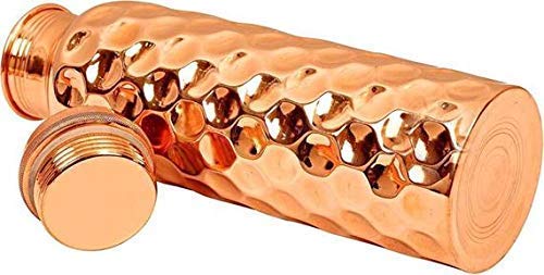 PIEPOT Piepot 100 Pure Copper Water Bottle 1 Litretamba bottle 1 litreDrinking Water bottle copper Brown Pack of 1 Diamond Hammered - Image 2