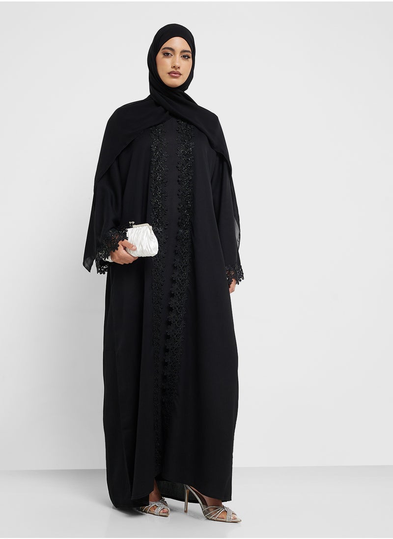hayas closet Lace Detailed Flared Sleeve Abaya  - Image 1