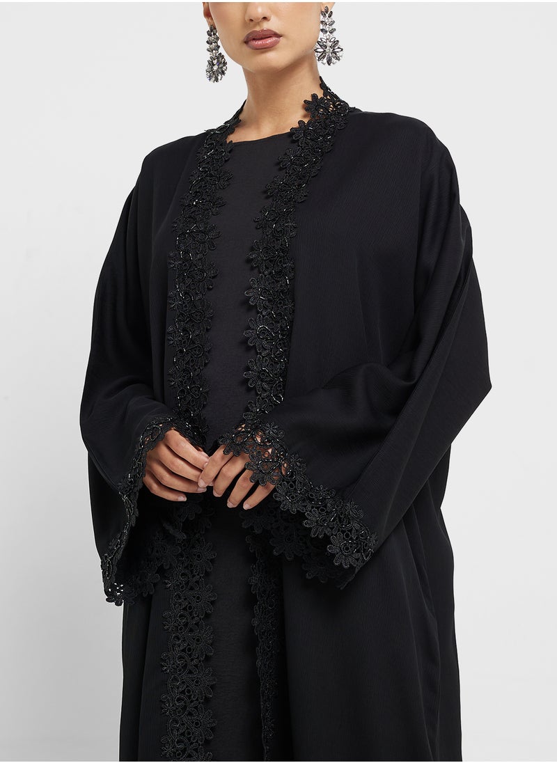 hayas closet Lace Detailed Flared Sleeve Abaya  - Image 3