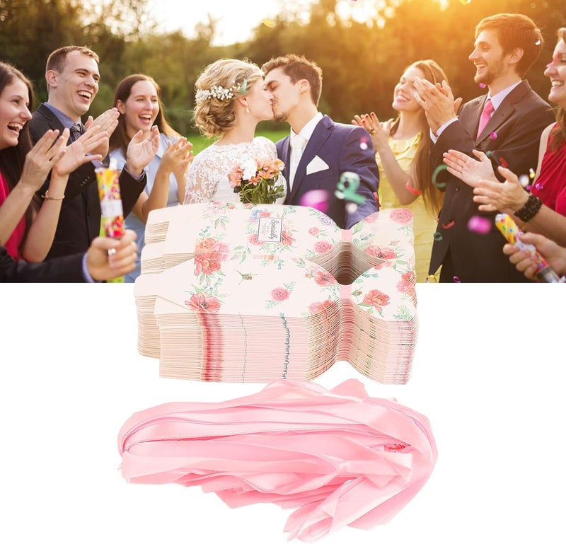 woobles 50 Set Wedding Favor Boxes, Crafts Wedding Gift Boxes with Bows Decor Floral Pattern Retro Style Easy Assemble Boxes Party Favors for Wedding Bridal Shower Decoration (Pink HM2251304)-Pink Hm2251304 - Image 2