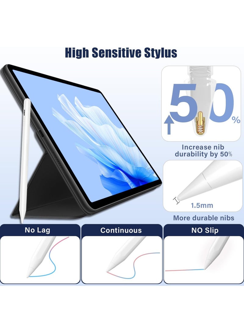 سناجل قلم ستايلس لجهاز iPad مع خاصية رفض راحة اليد، قلم ستايلس نشط قابل لإعادة الشحن، قلم ذكي رقمي متوافق مع أجهزة iPad ومعظم الأجهزة اللوحية، باللون الأبيض - Image 3